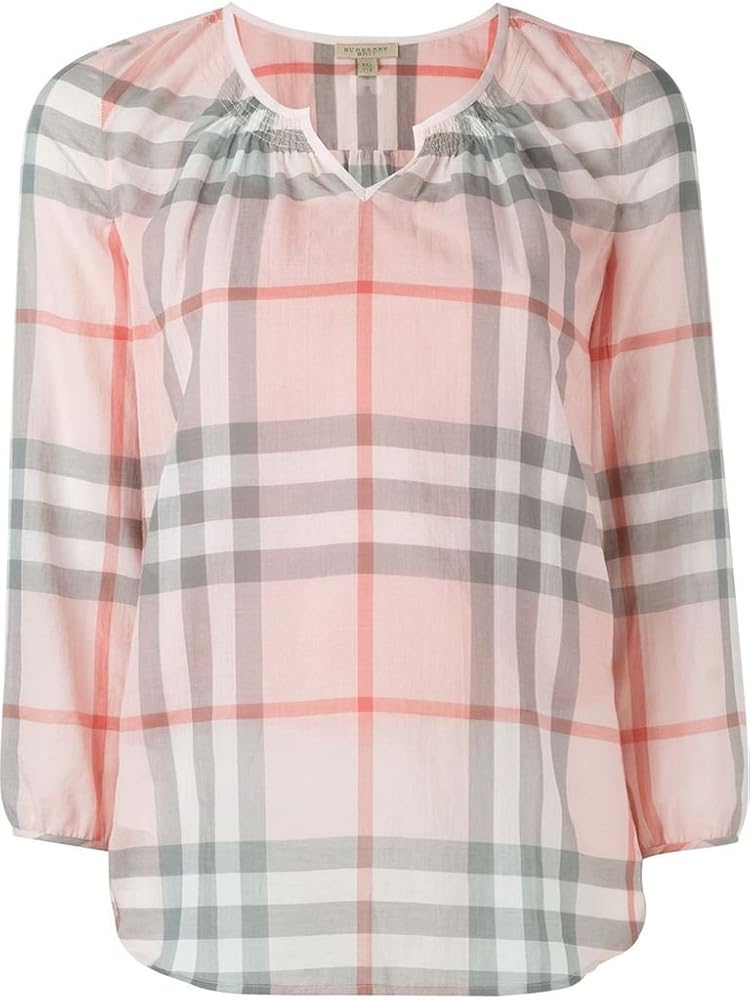 Burberry Brit Women's Check Print Split Neck Cotton Blouse